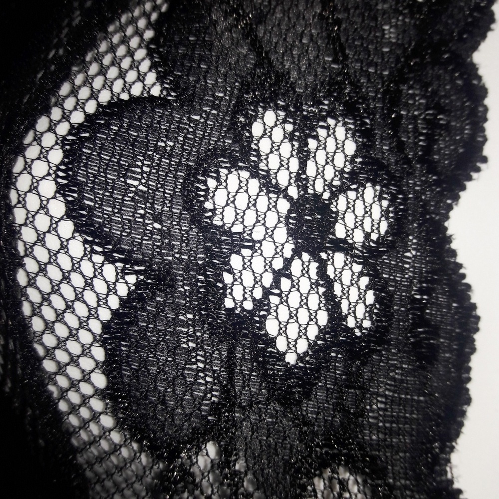 Black Mesh Floral Lace Trim Halter Bodysuit O/S - Picture 2 of 3